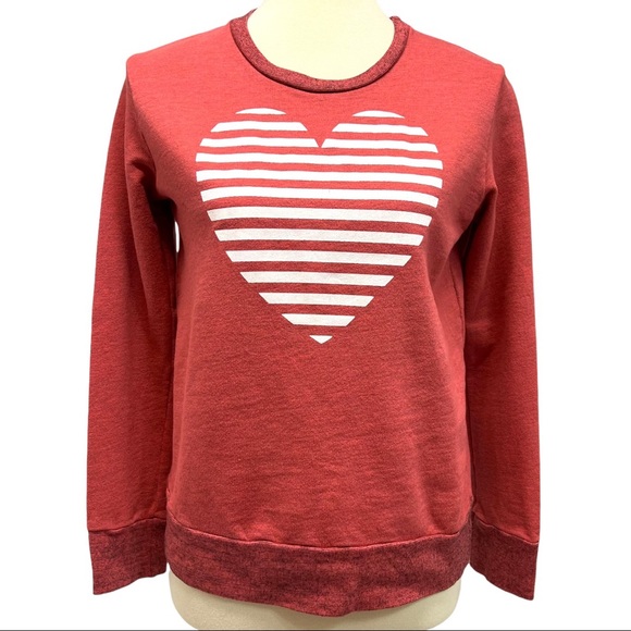 Sundry Tops - Sundry Striped Heart French Terry Sweatshirt